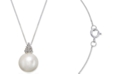 Macy's Cultured Freshwater Pearl (10mm) & Diamond Accent 18" Pendant Necklace in 14k White Gold